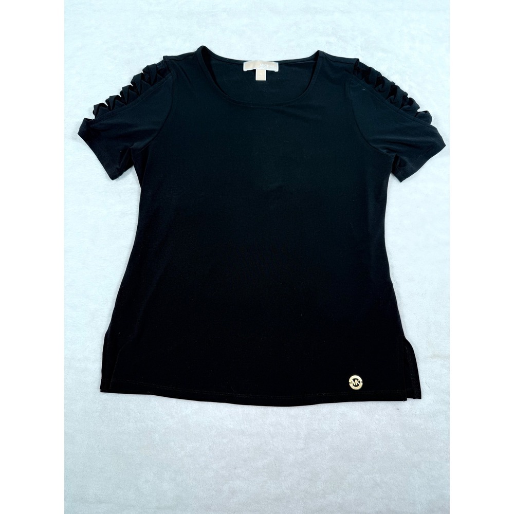 Michael Kors Black Ruffle Sleeve Top Women's Short Sleeve Tee